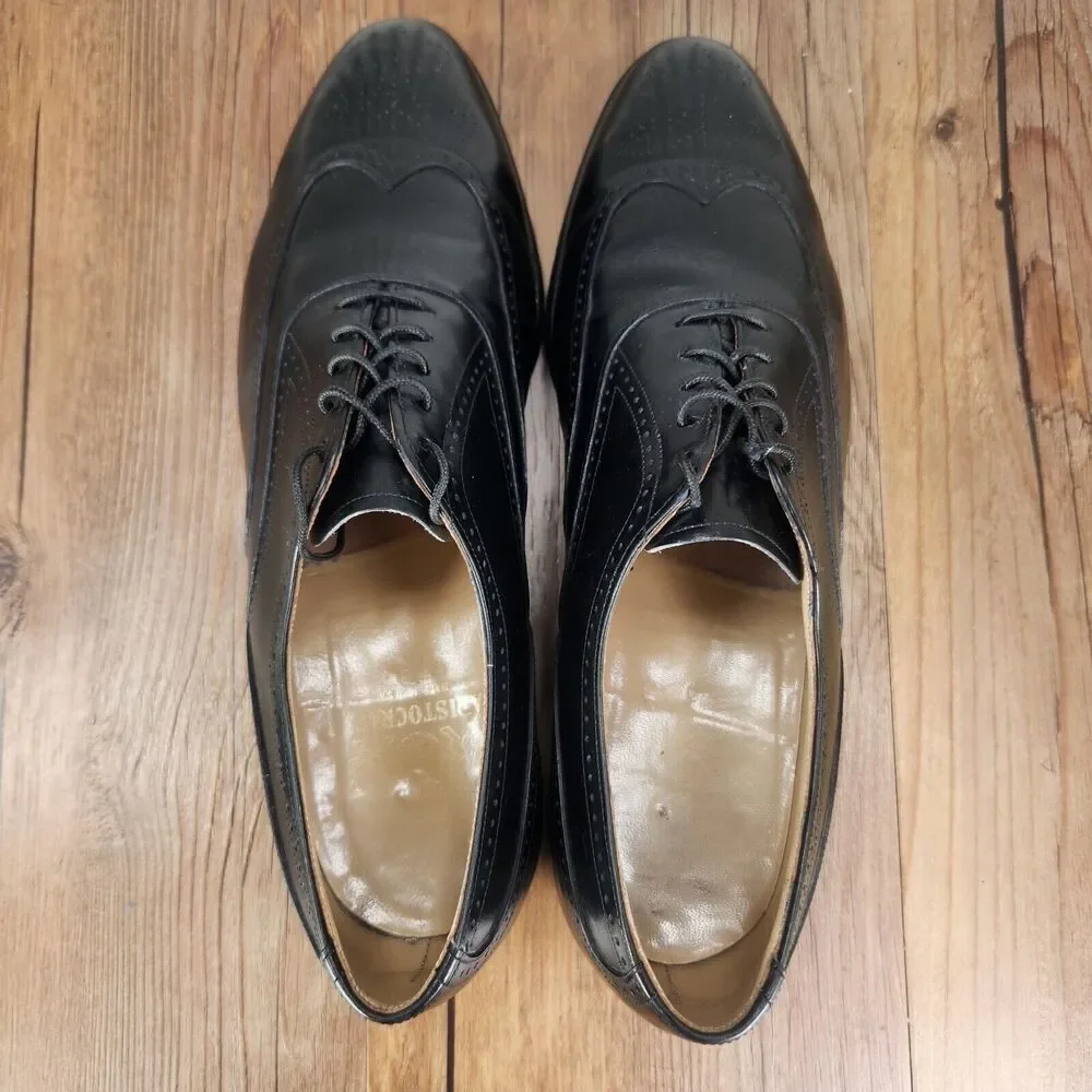 VTG Johnston Murphy Aristocraft Wingtip Oxfords Mens Sz 10 D Black Leather Shoes